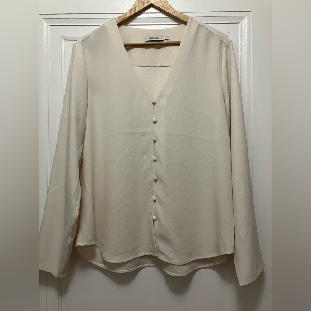 M.M. LaFleur Ivory Button-Front Blouse | Size L | NWOT | Modern Minimalism